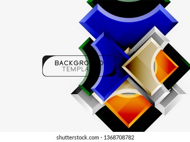 3d futuristic shapes vector abstract background made of glossy pieces with light effects. Modern design