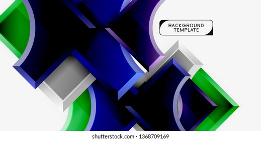 3D futuristische Formen, Vektorabstrakter Hintergrund aus glänzenden Stücken mit Lichteffekten. Modernes Design