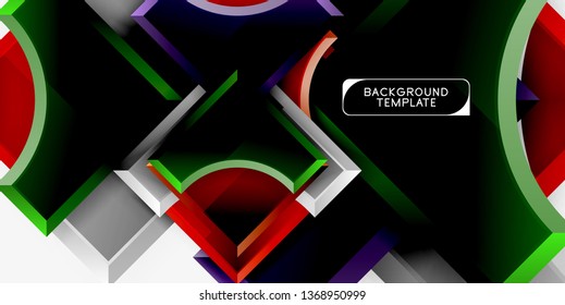 3d futuristic shapes vector abstract background made of glossy pieces with light effects. Modern design