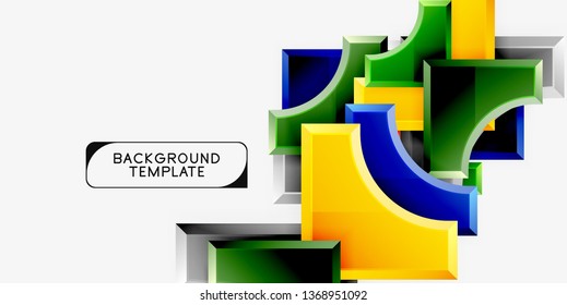3d futuristic shapes vector abstract background made of glossy pieces with light effects. Modern design