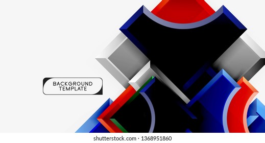 3d futuristic shapes vector abstract background made of glossy pieces with light effects. Modern design