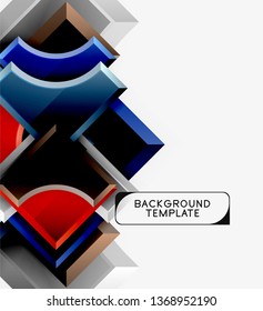 3d futuristic shapes vector abstract background made of glossy pieces with light effects. Modern design