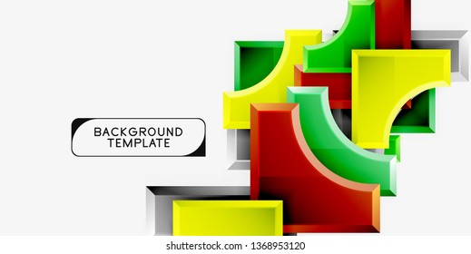 3D futuristische Formen, Vektorabstrakter Hintergrund aus glänzenden Stücken mit Lichteffekten. Modernes Design