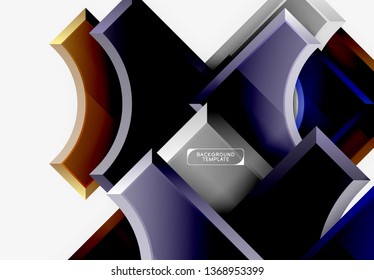 3d futuristic shapes vector abstract background made of glossy pieces with light effects. Modern design