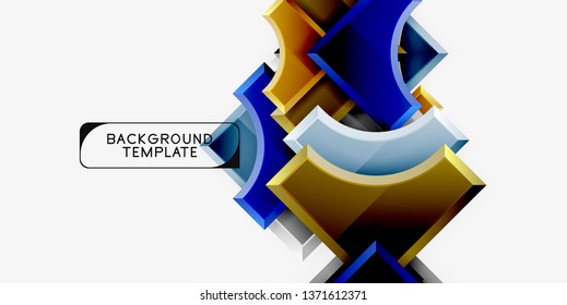 3d futuristic shapes vector abstract background made of glossy pieces with light effects. Modern design