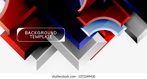 3d futuristic shapes vector abstract background made of glossy pieces with light effects. Modern design