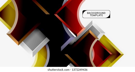 3d futuristic shapes vector abstract background made of glossy pieces with light effects. Modern design