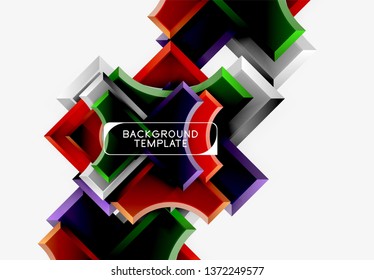 3d futuristic shapes vector abstract background made of glossy pieces with light effects. Modern design