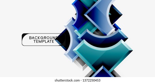 3d futuristic shapes vector abstract background made of glossy pieces with light effects. Modern design