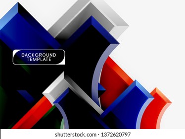 3d futuristic shapes vector abstract background made of glossy pieces with light effects. Modern design