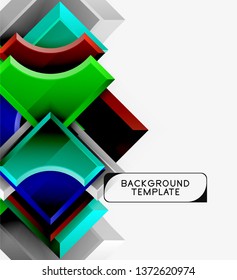 3d futuristic shapes vector abstract background made of glossy pieces with light effects. Modern design