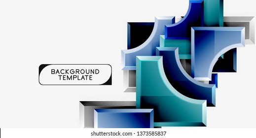 3D futuristische Formen, Vektorabstrakter Hintergrund aus glänzenden Stücken mit Lichteffekten. Modernes Design