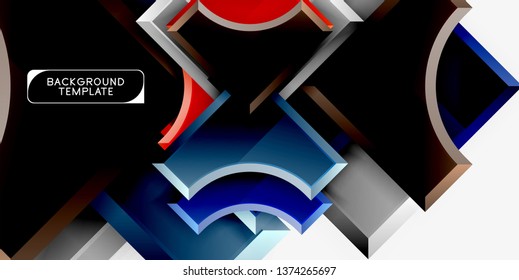 3d futuristic shapes vector abstract background made of glossy pieces with light effects. Modern design
