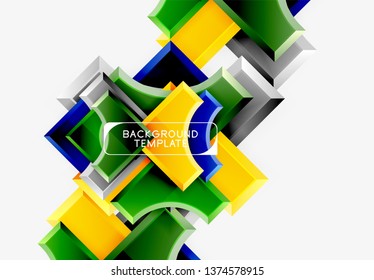 3d futuristic shapes vector abstract background made of glossy pieces with light effects. Modern design