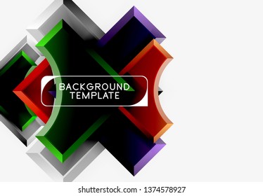 3d futuristic shapes vector abstract background made of glossy pieces with light effects. Modern design