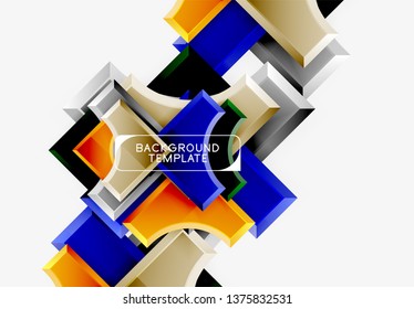 3d futuristic shapes vector abstract background made of glossy pieces with light effects. Modern design