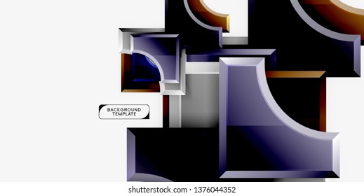 3d futuristic shapes vector abstract background made of glossy pieces with light effects. Modern design