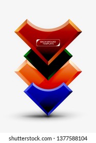 3D futuristische Formen, Vektorabstrakter Hintergrund aus glänzenden Stücken mit Lichteffekten. Modernes Design