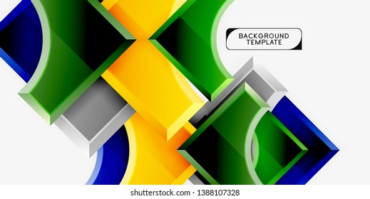 3d futuristic shapes vector abstract background made of glossy pieces with light effects. Modern design