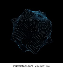 3d futuristic sphere and abstract dotted ball shape. Futuristic blue wire line structure, digital technology geometric vector sphere or cyber mesh ball shape. Dimensional grid abstract model