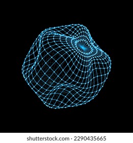 3d esfera futurista y forma de bola de polígono. Balón ciberespacial 3d, estructura vectorial geométrica futurista o forma de esfera, holograma de línea azul de tecnología digital. Bola de visualización de datos de trama