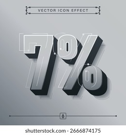3D futurista tecno gris 7 por ciento icono con efecto de Vector moderno