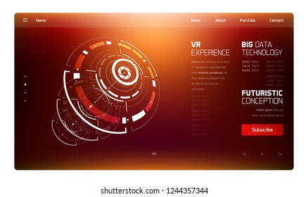 3D Futuristic Technology Colorful Website Template. Landing Page, Big Data, Virtual Reality, Artificial Intelligence, Hologram Screen, Science Fiction, Security System. Vector EPS 10 Illustration