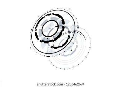 3D Futuristic Technology Elements Design. Landing Page, Big Data, Virtual Reality, Artificial Intelligence, Hologram Screen, Science Fiction, Security System. Vector EPS 10 Illustration