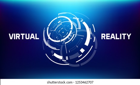 3D Futuristic Technology Elements Design. Landing Page, Big Data, Virtual Reality, Artificial Intelligence, Hologram Screen, Science Fiction, Security System. Vector EPS 10 Illustration