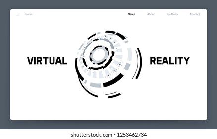 3D Futuristic Technology Elements Design. Landing Page, Big Data, Virtual Reality, Artificial Intelligence, Hologram Screen, Science Fiction, Security System. Vector EPS 10 Illustration