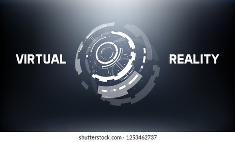 3D Futuristic Technology Elements Design. Landing Page, Big Data, Virtual Reality, Artificial Intelligence, Hologram Screen, Science Fiction, Security System. Vector EPS 10 Illustration