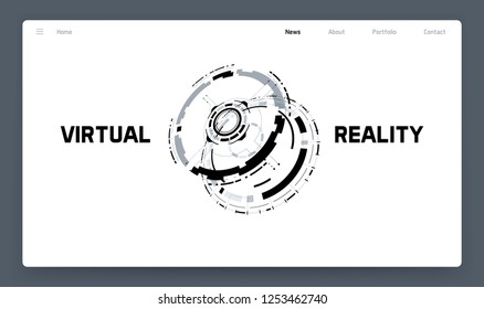 3D Futuristic Technology Elements Design. Landing Page, Big Data, Virtual Reality, Artificial Intelligence, Hologram Screen, Science Fiction, Security System. Vector EPS 10 Illustration