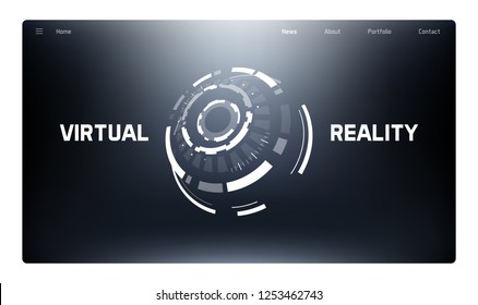 3D Futuristic Technology Elements Design. Landing Page, Big Data, Virtual Reality, Artificial Intelligence, Hologram Screen, Science Fiction, Security System. Vector EPS 10 Illustration