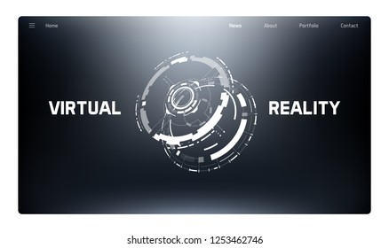 3D Futuristic Technology Elements Design. Landing Page, Big Data, Virtual Reality, Artificial Intelligence, Hologram Screen, Science Fiction, Security System. Vector EPS 10 Illustration