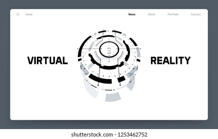 3D Futuristic Technology Elements Design. Landing Page, Big Data, Virtual Reality, Artificial Intelligence, Hologram Screen, Science Fiction, Security System. Vector EPS 10 Illustration