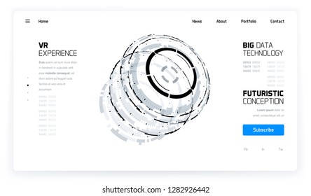 3D Futuristic Technology Elements Design. Landing Page, Big Data, Virtual Reality, Artificial Intelligence, Hologram Screen, Science Fiction, Security System. Vector EPS 10 Illustration