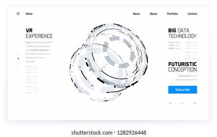 3D Futuristic Technology Elements Design. Landing Page, Big Data, Virtual Reality, Artificial Intelligence, Hologram Screen, Science Fiction, Security System. Vector EPS 10 Illustration