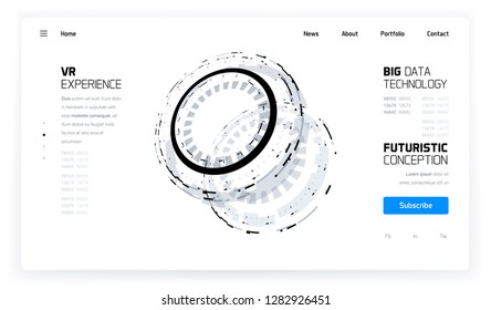 3D Futuristic Technology Elements Design. Landing Page, Big Data, Virtual Reality, Artificial Intelligence, Hologram Screen, Science Fiction, Security System. Vector EPS 10 Illustration