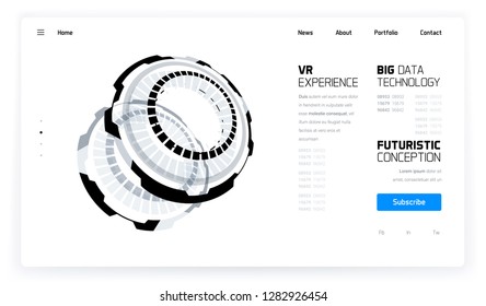3D Futuristic Technology Elements Design. Landing Page, Big Data, Virtual Reality, Artificial Intelligence, Hologram Screen, Science Fiction, Security System. Vector EPS 10 Illustration
