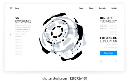 3D Futuristic Technology Elements Design. Landing Page, Big Data, Virtual Reality, Artificial Intelligence, Hologram Screen, Science Fiction, Security System. Vector EPS 10 Illustration