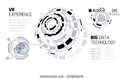 3D Futuristic Technology HUD Interface Elements Set. Big Data, Virtual Reality, Artificial Intelligence, Hologram Screen, Science Fiction, Security System. Vector EPS 10 Illustration