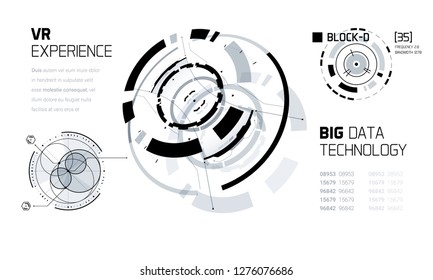 3D Futuristic Technology HUD Interface Elements Set. Big Data, Virtual Reality, Artificial Intelligence, Hologram Screen, Science Fiction, Security System. Vector EPS 10 Illustration