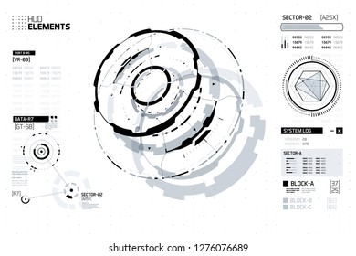 3D Futuristic Technology HUD Interface Elements Set. Big Data, Virtual Reality, Artificial Intelligence, Hologram Screen, Science Fiction, Security System. Vector EPS 10 Illustration