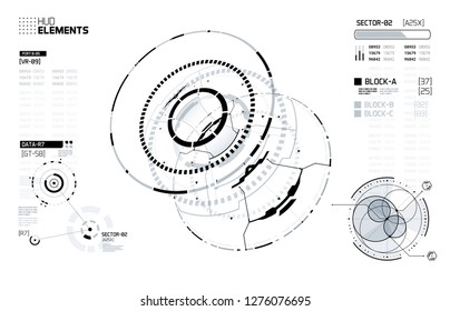 3D Futuristic Technology HUD Interface Elements Set. Big Data, Virtual Reality, Artificial Intelligence, Hologram Screen, Science Fiction, Security System. Vector EPS 10 Illustration