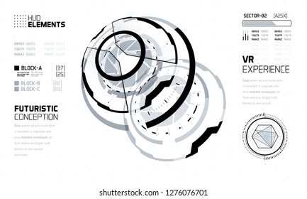 3D Futuristic Technology HUD Interface Elements Set. Big Data, Virtual Reality, Artificial Intelligence, Hologram Screen, Science Fiction, Security System. Vector EPS 10 Illustration
