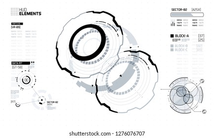 3D Futuristic Technology HUD Interface Elements Set. Big Data, Virtual Reality, Artificial Intelligence, Hologram Screen, Science Fiction, Security System. Vector EPS 10 Illustration