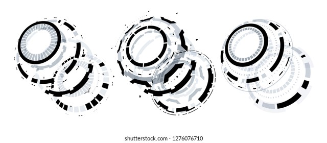 3D Futuristic Technology HUD Interface Elements Set. Big Data, Virtual Reality, Artificial Intelligence, Hologram Screen, Science Fiction, Security System. Vector EPS 10 Illustration