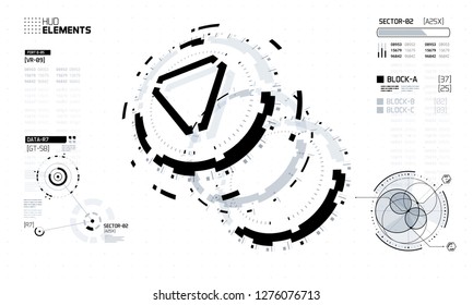3D Futuristic Technology HUD Interface Elements Set. Big Data, Virtual Reality, Artificial Intelligence, Hologram Screen, Science Fiction, Security System. Vector EPS 10 Illustration