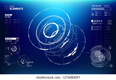 3D Futuristic Technology HUD Interface Elements Set. Big Data, Virtual Reality, Artificial Intelligence, Hologram Screen, Science Fiction, Security System. Vector EPS 10 Illustration