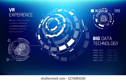 3D Futuristic Technology HUD Interface Elements Set. Big Data, Virtual Reality, Artificial Intelligence, Hologram Screen, Science Fiction, Security System. Vector EPS 10 Illustration